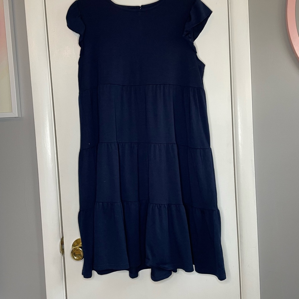 Navy Blue Ruched Flowy Dress